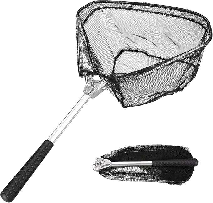 Fishing Net Minnow Nets with Aluminum Collapsible Telescopic Fishing Pole Handle and Nylon Mesh, Small Fishing Landing Net for S