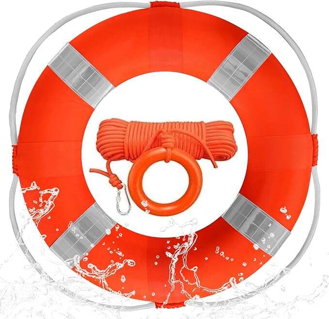 Swim Foam Buoy Set, 20in Life Preserver Pool Safety Throw Ring with 98.4FT Lifesaving Rope, Throwable Flotation Device