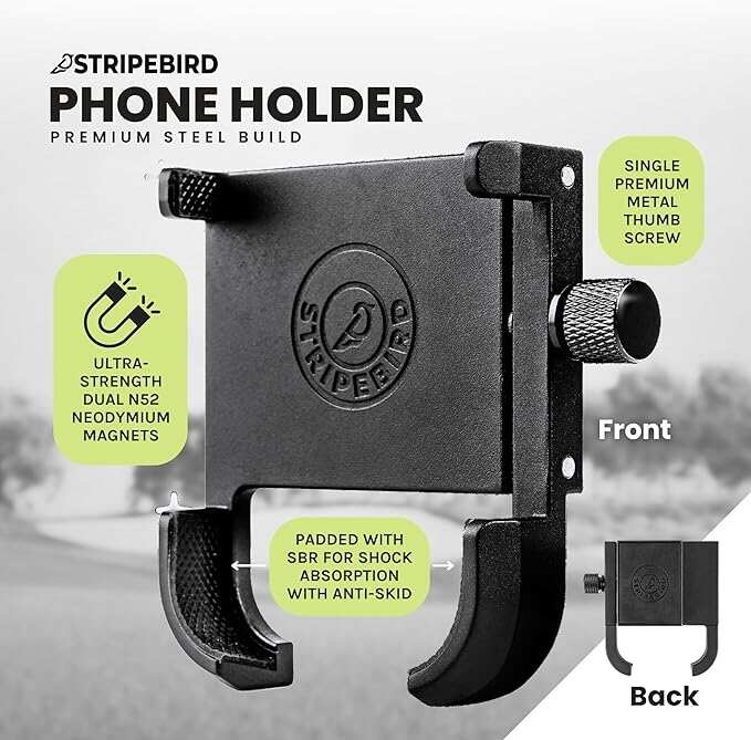 Original Golf Magnetic Phone Holder - Golf Cart Accessory - Slim Smartphone Mount - Store & Access Cell - Ultra Strong Magnet