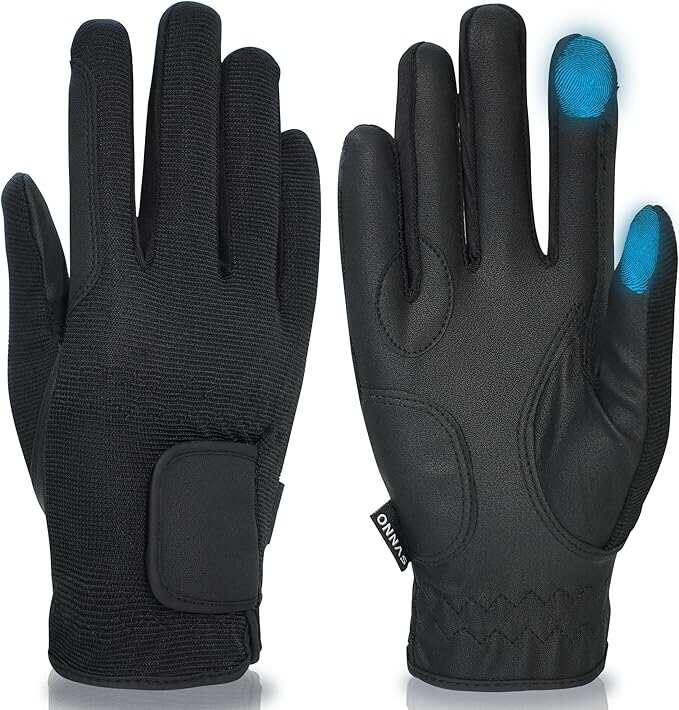 Horse Riding Gloves, Equestrian Gift for Adults, Lightweight Multifunction Touch Screen Cycling Running Climbing Gloves, Black