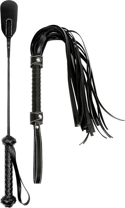 Leather Crop 18" Faux Leather Whip 33" Equestrian Set - Leather Horse Riding Set - Horse Training Whip Play