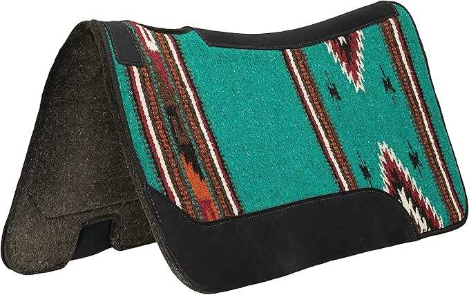 31" x 32" Contoured Single Weave Wool Blend Felt Horse Saddle Pad, Shock Absorbing Western Saddle Pad for Protection, Turquoise