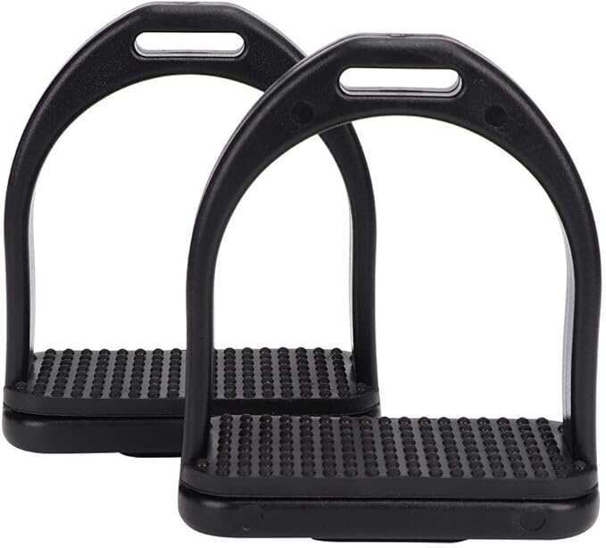2PCS High Strength Stirrups, Black Engineering Plastics Stirrups with Non slip Rubber Pad Horse Riding Tool Accessories