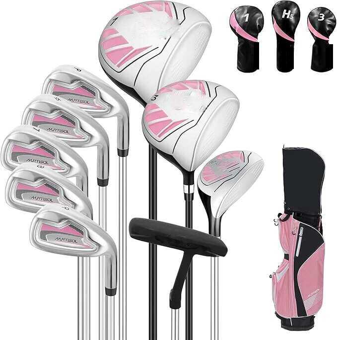 10 Pieces Complete Mens Womens Golf Clubs Set Right Hand for Men Women Includes Stand Bag with Rain Hood
