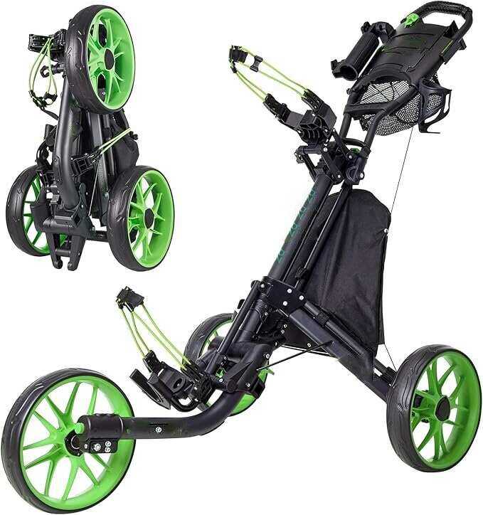 Golf Push Cart 3 Wheel : Golf Bag Cart Foldable with Phone Holder/Cup/Umbrella Holder Compact Golf Pull Carts