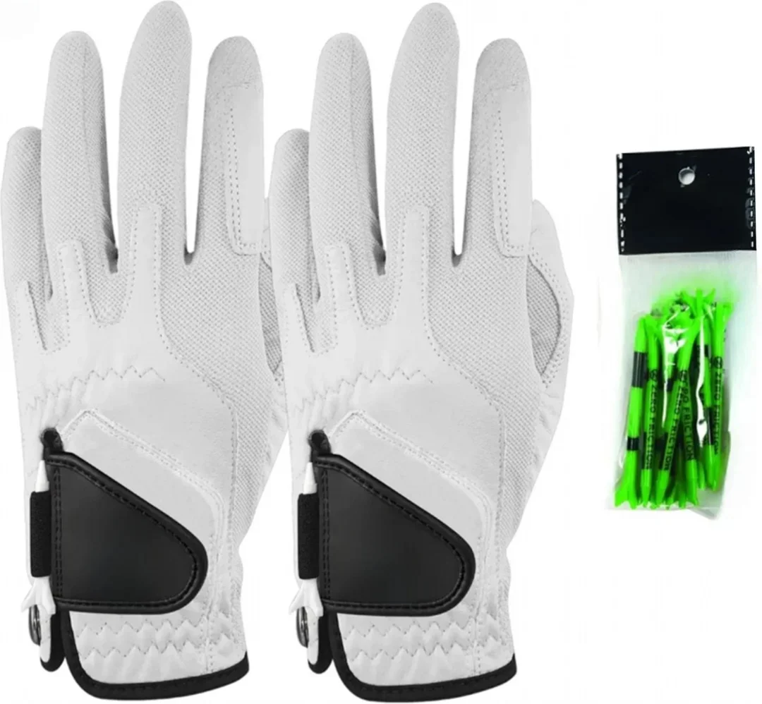 Men's Cabretta Elite Golf Gloves, Universal Fit One Size (Pack of 2) with Pack of Golf Tees