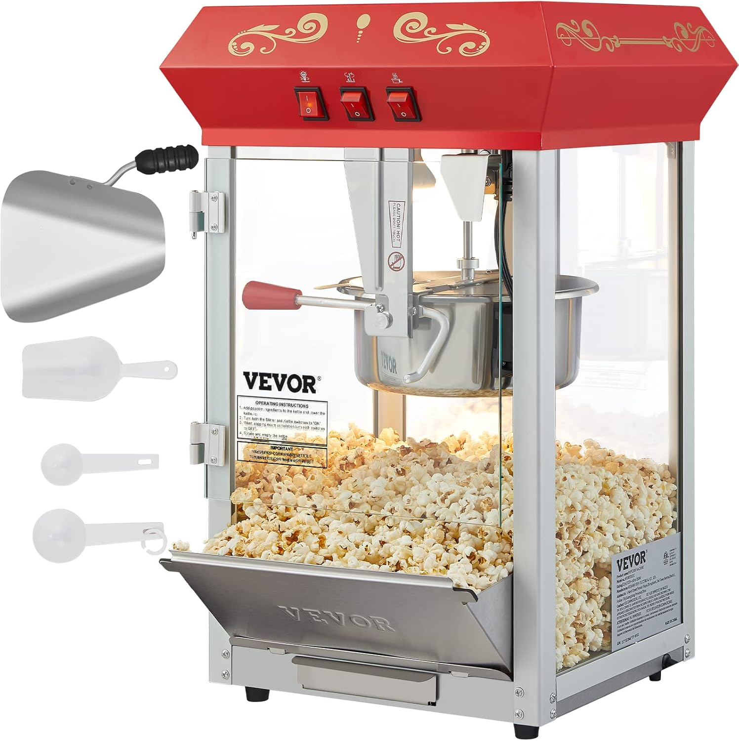 Kommerciel popcornmaskine, 8 oz kedel, 850 W bordplade popcorn maker til 48 kopper pr. Batch, teaterstil Popper