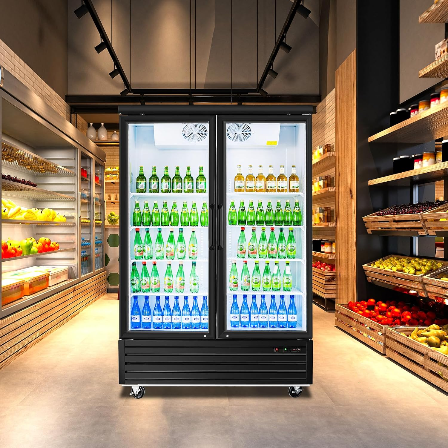 商业饮料冰箱，玻璃门销售商冰箱40 cu.ft Slim Display饮料冷却器LED照明饮料