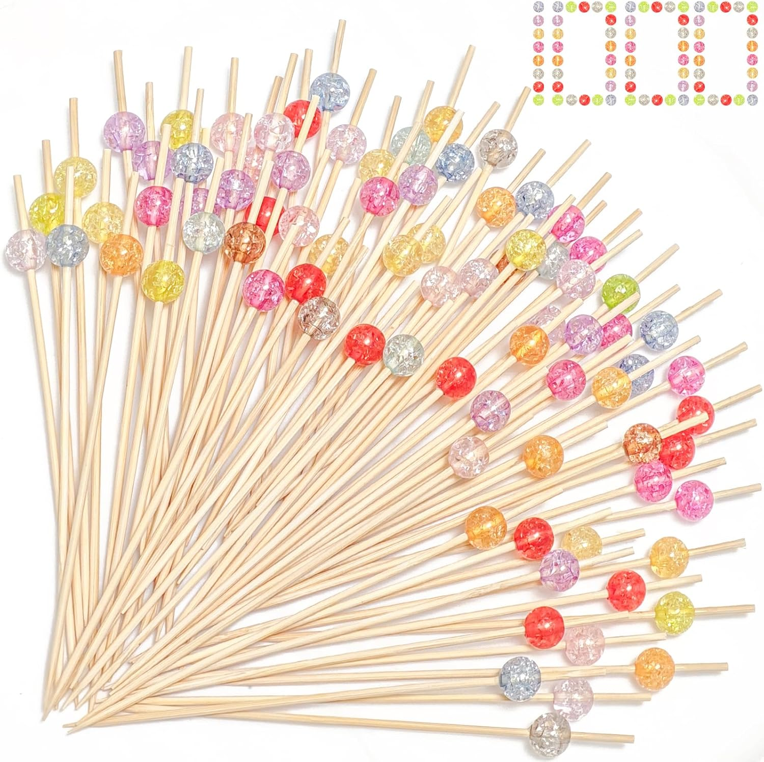 Picks de coquetel - 100 contagens de dentes decorativos para aperitivos, espetos de bambu de 4,7 polegadas de comprimento palitos de madeira para bebidas e comida