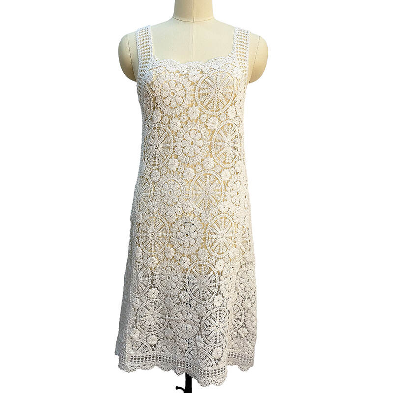 New Arrival Elegant Crochet Knitted Sweater Vest Dress for Women Floral Bodycon Beach Robe Spring Casual Style
