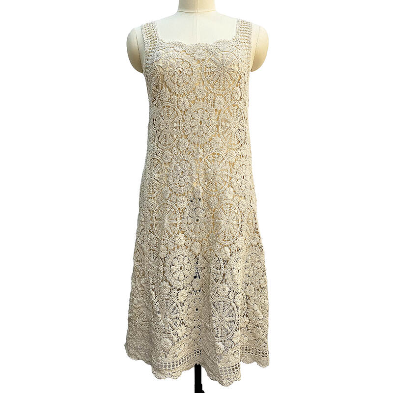 2025 Latest Summer Casual Crochet Cotton Long Dress Elegant Straight Design with Openwork Rounded Neck and Sleeveless