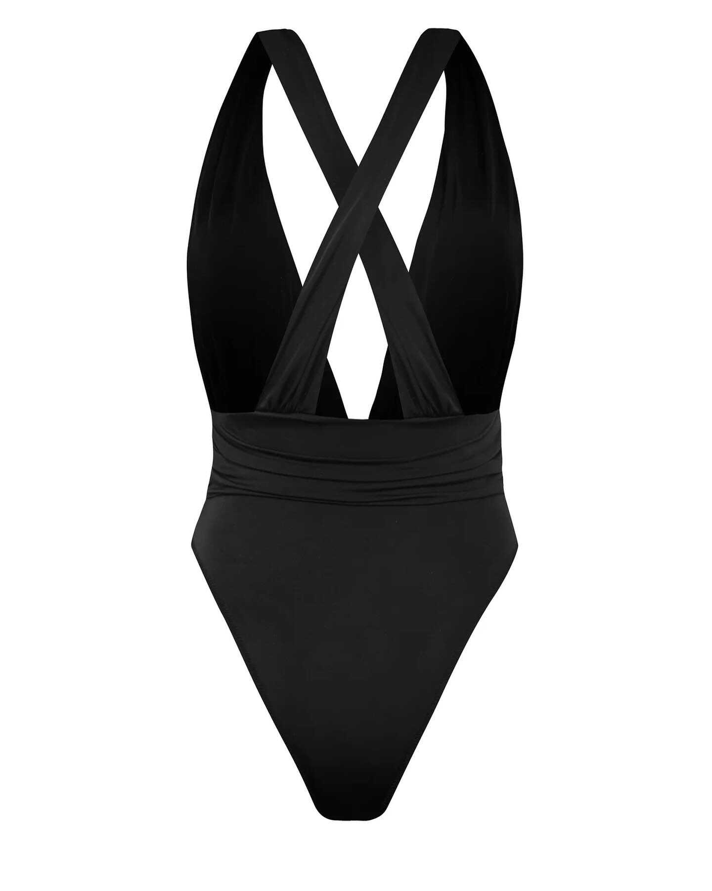 Black One Piece Swimsuit: Low Back, High Cut