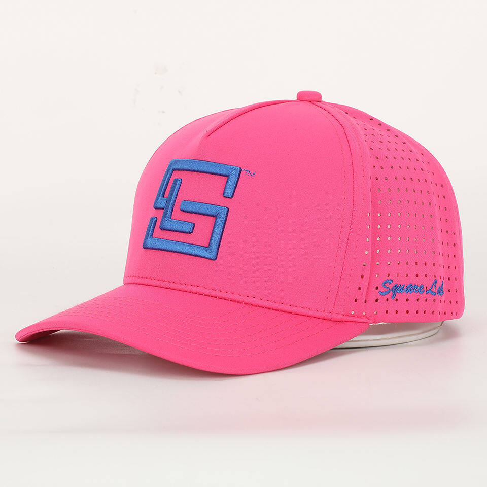 5 Panels Curved Brim 3D Embroidered Logo Sports Golf Baseball Cap Waterproof Laser Perforated Cap