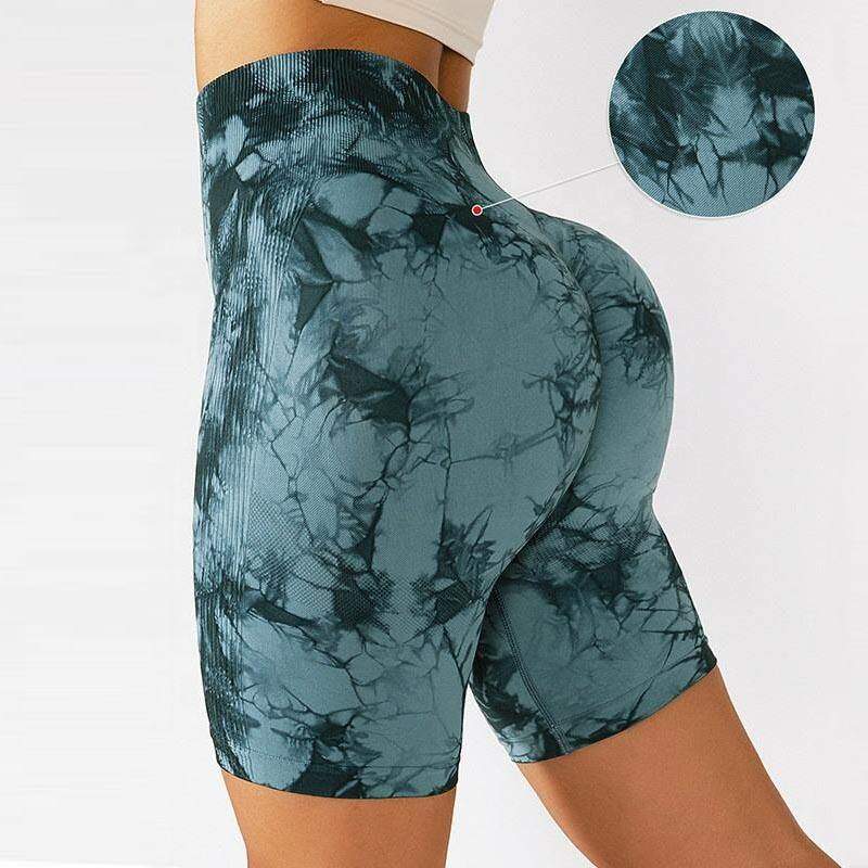 Women'S Seamless High Waist Tie Dye Compression Butt Lift Yoga Shorts Running Workout Wear