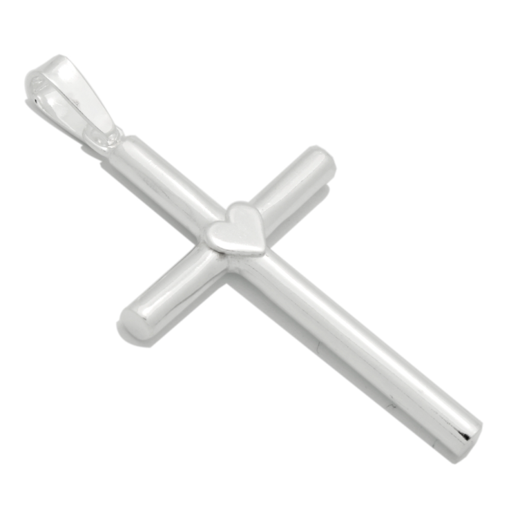 Silver Cross Necklace Pendant Heart Design
