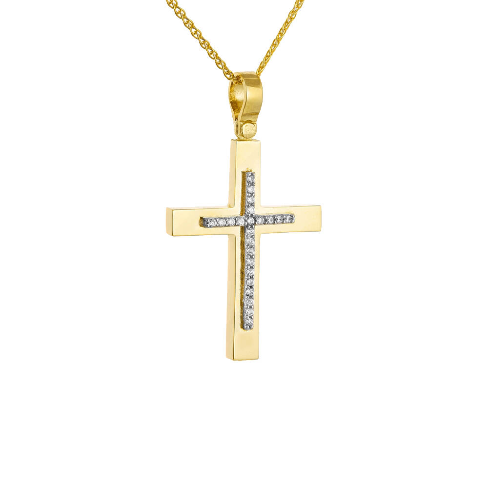 925 Silver Cross Pendant with CZ Stones Yellow Gold