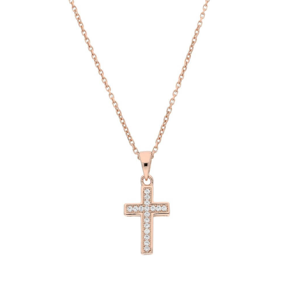 Silver Cross Necklace Pendant Women CZ Shiny Fashion Jewelry