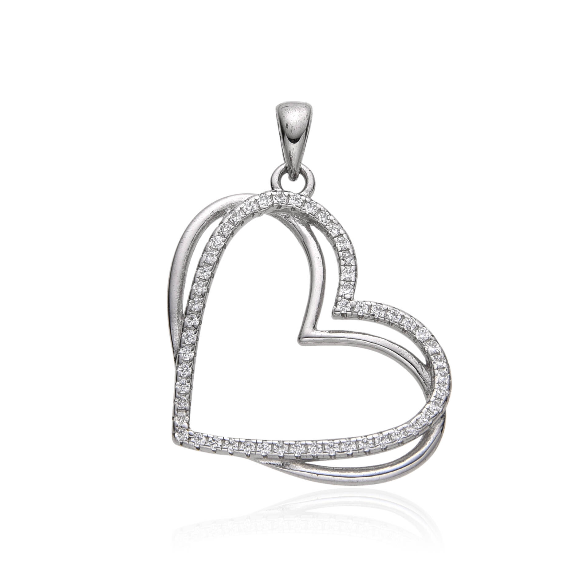 Silver Double Heart Pendant 925 Silver Rhodium Plating
