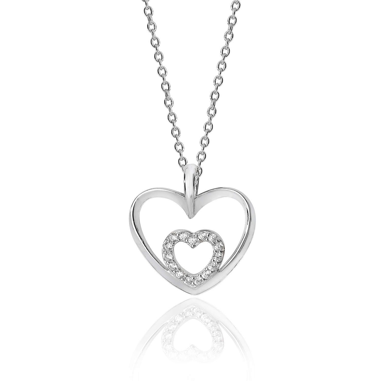 Double Hearts Pendant 925 Silver Rhodium Plating