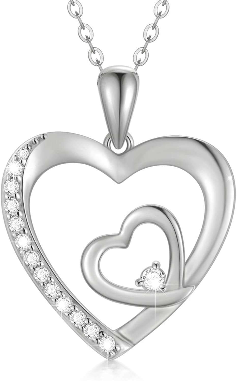 Double Hollow Heart Pendant 925 Silver Rhodium Plating
