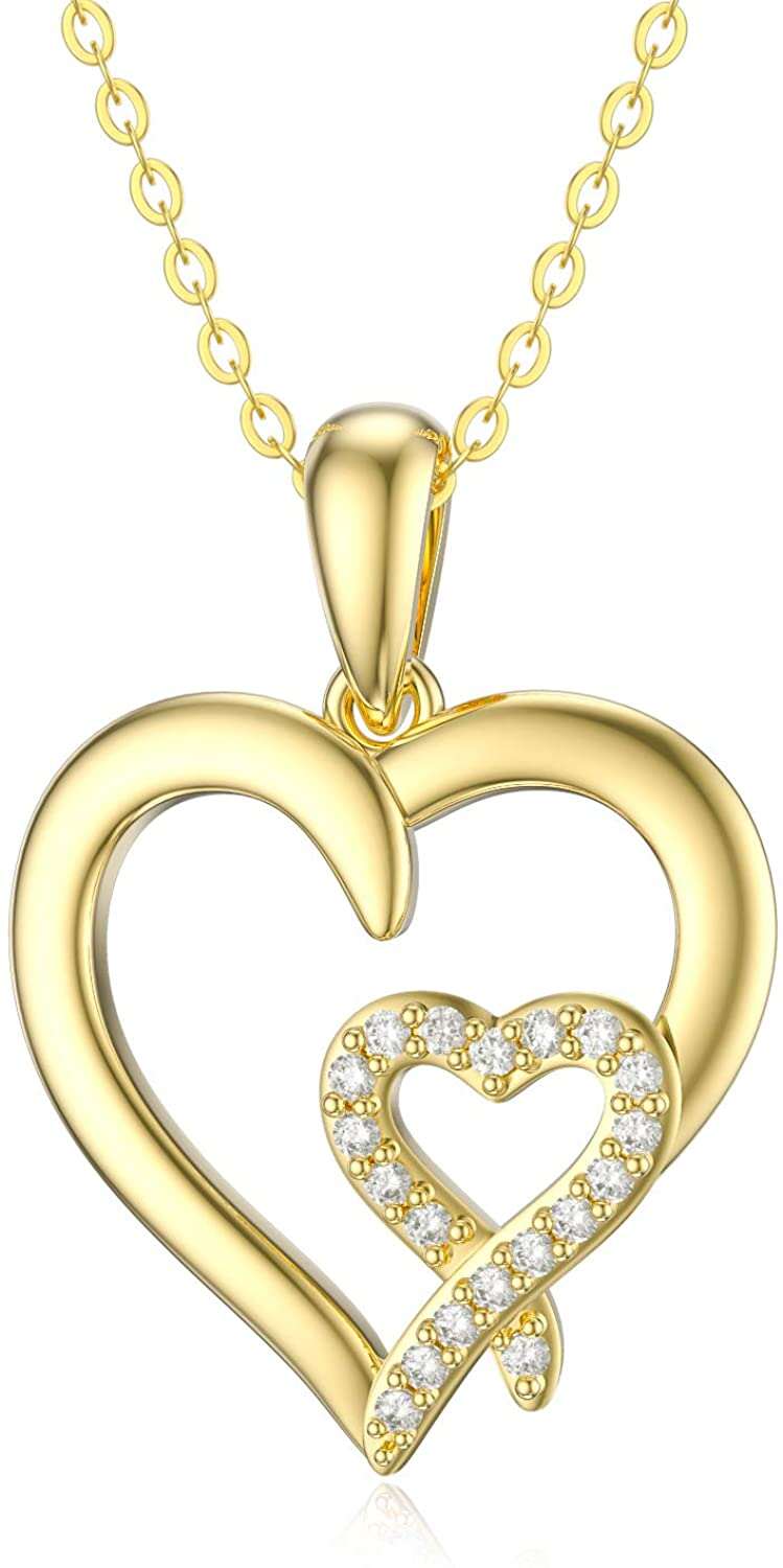 Double Hearts Pendant 925 Silver Yellow Gold Plating CZ