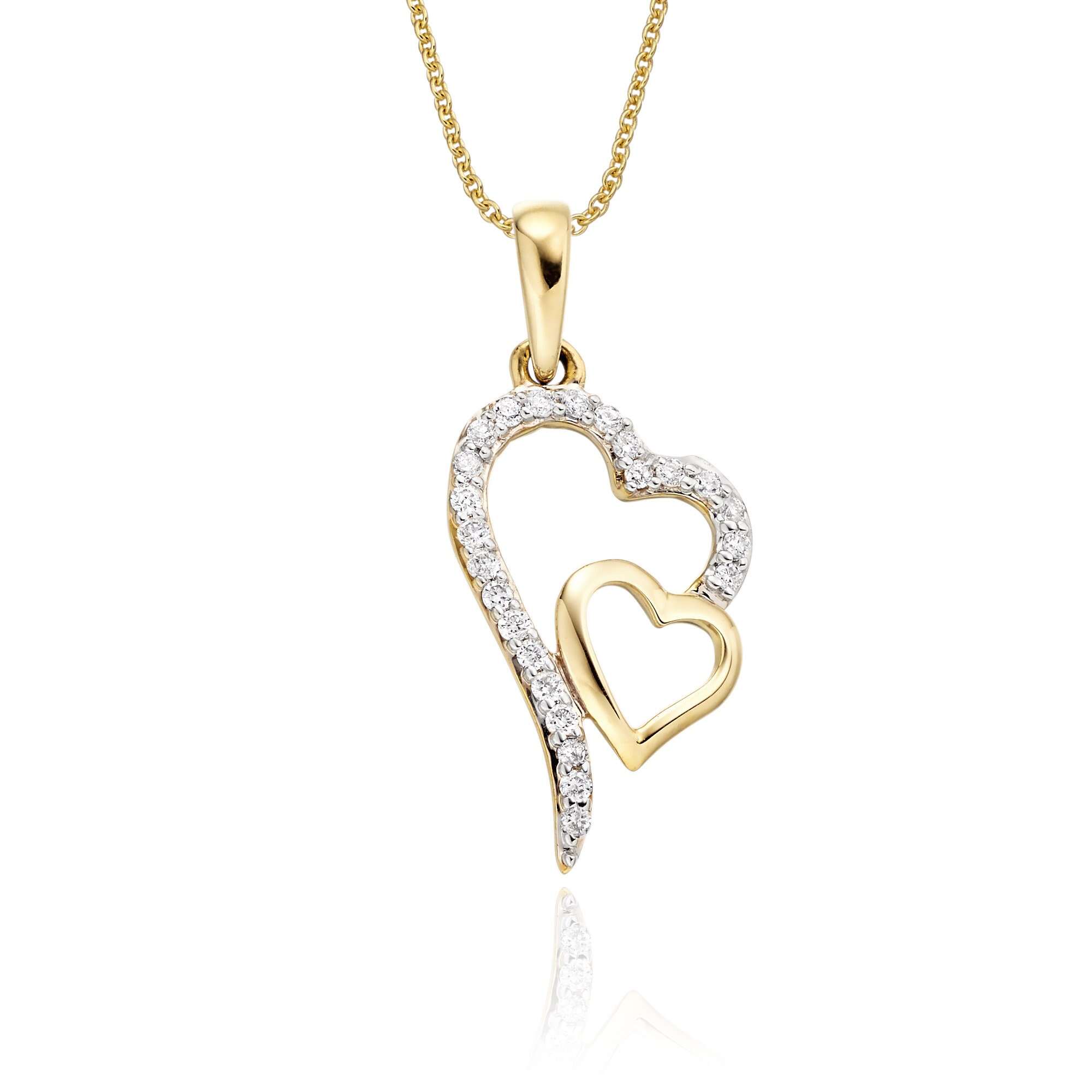 Double Hearts Pendant 925 Silver Yellow Gold Plated CZ