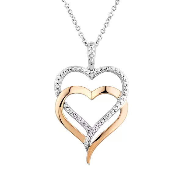 Double Hearts Pendant 925 Silver Rhodium Rose Gold Plated