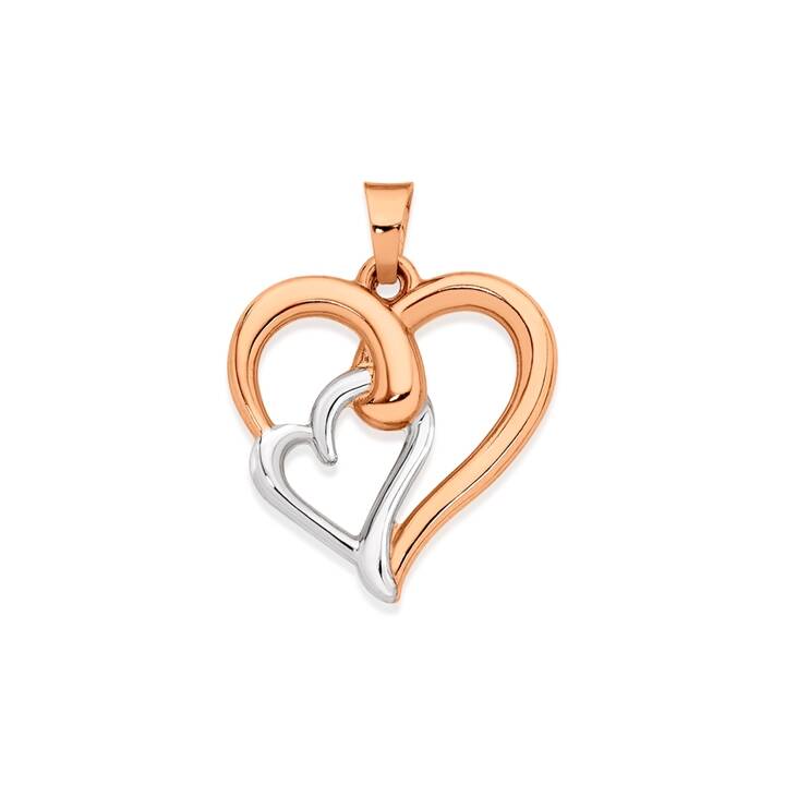 Double Hearts Plain Silver Pendant Rhodium Rose Gold Plated