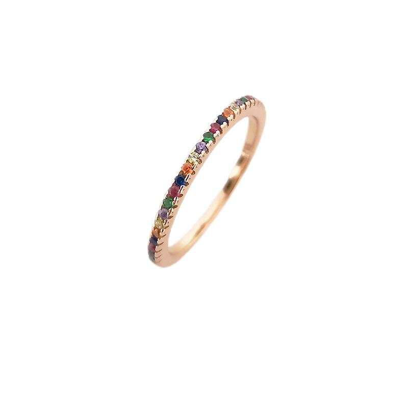 Modern Silver CZ Band Colorful CZ Thin Band Ring