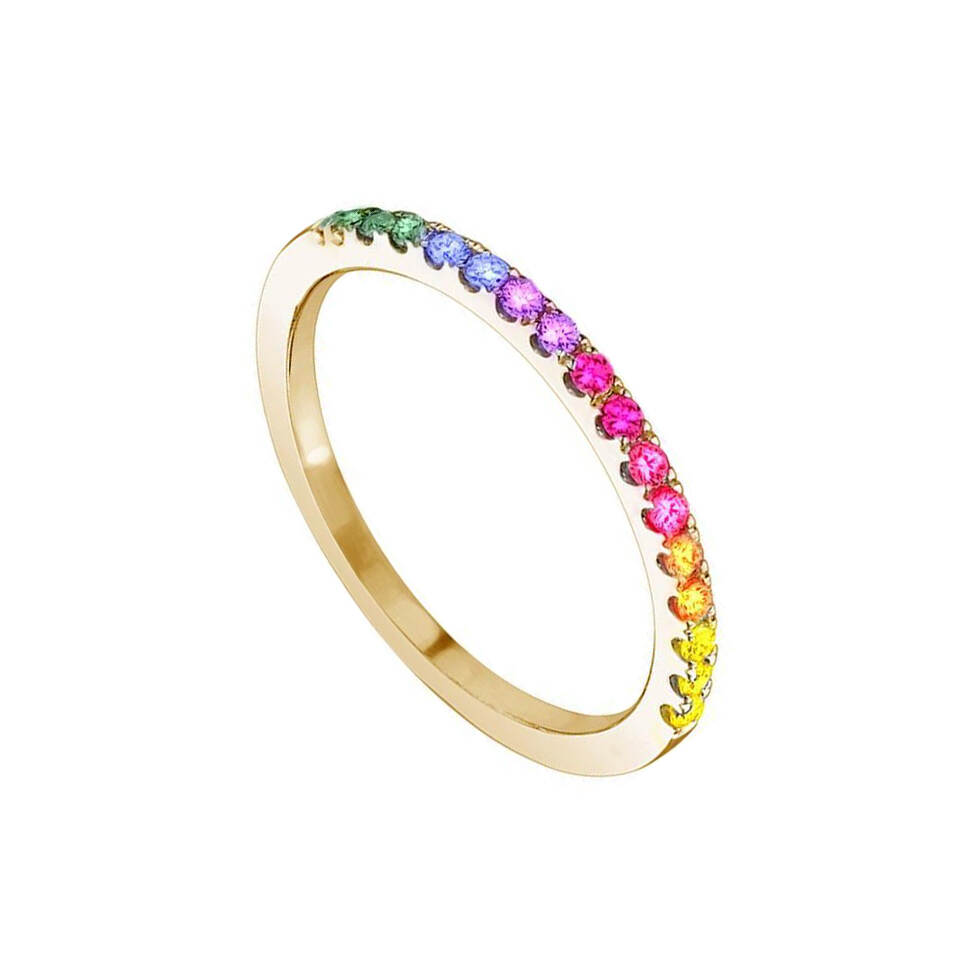 Modern Silver CZ Thin Band Ring Colorful CZ