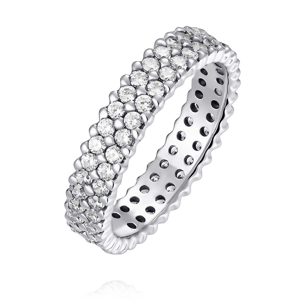 Sterling Silver CZ Band White Gold Plated Wholesale Ring