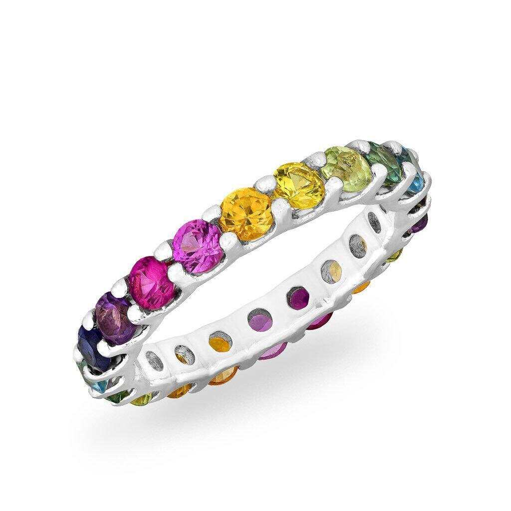 Modern Silver CZ Band Colorful Round CZ Ring