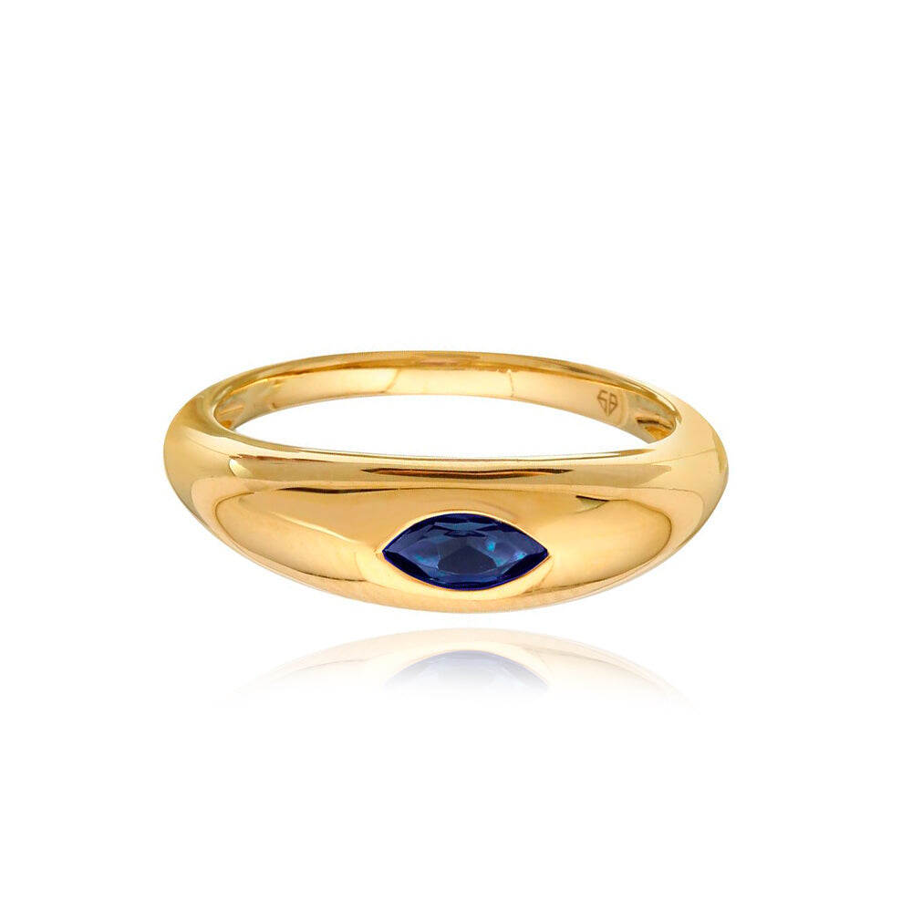 Wholesale CZ Silver Ring Yellow Gold Plating Stackable Blue CZ