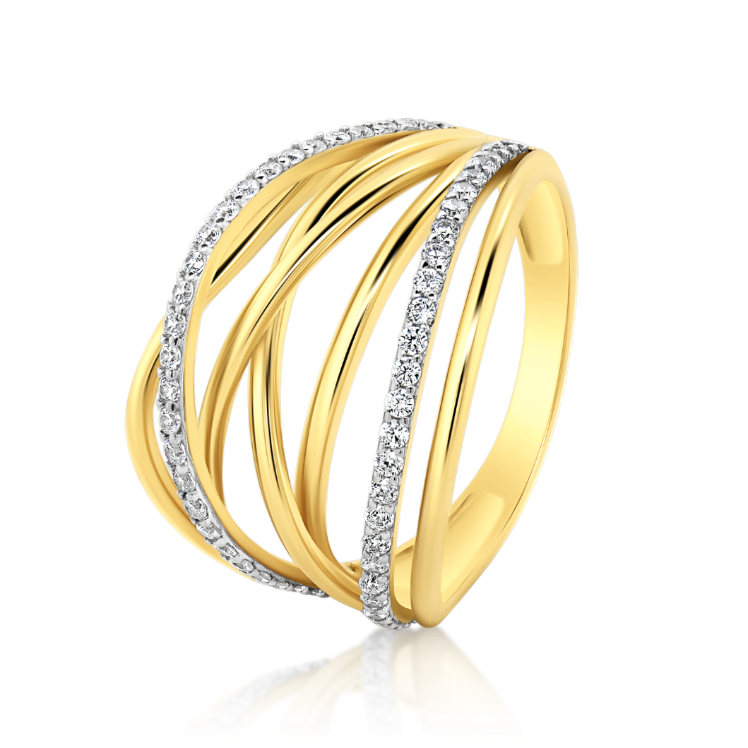 Wholesale CZ Silver Ring Yellow Gold Plating Line Band