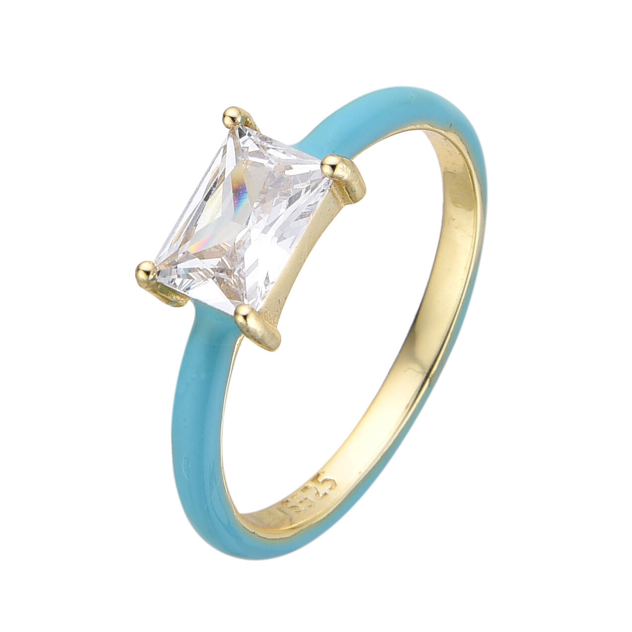 925 Silver CZ Enamel Square Step Cut Ring