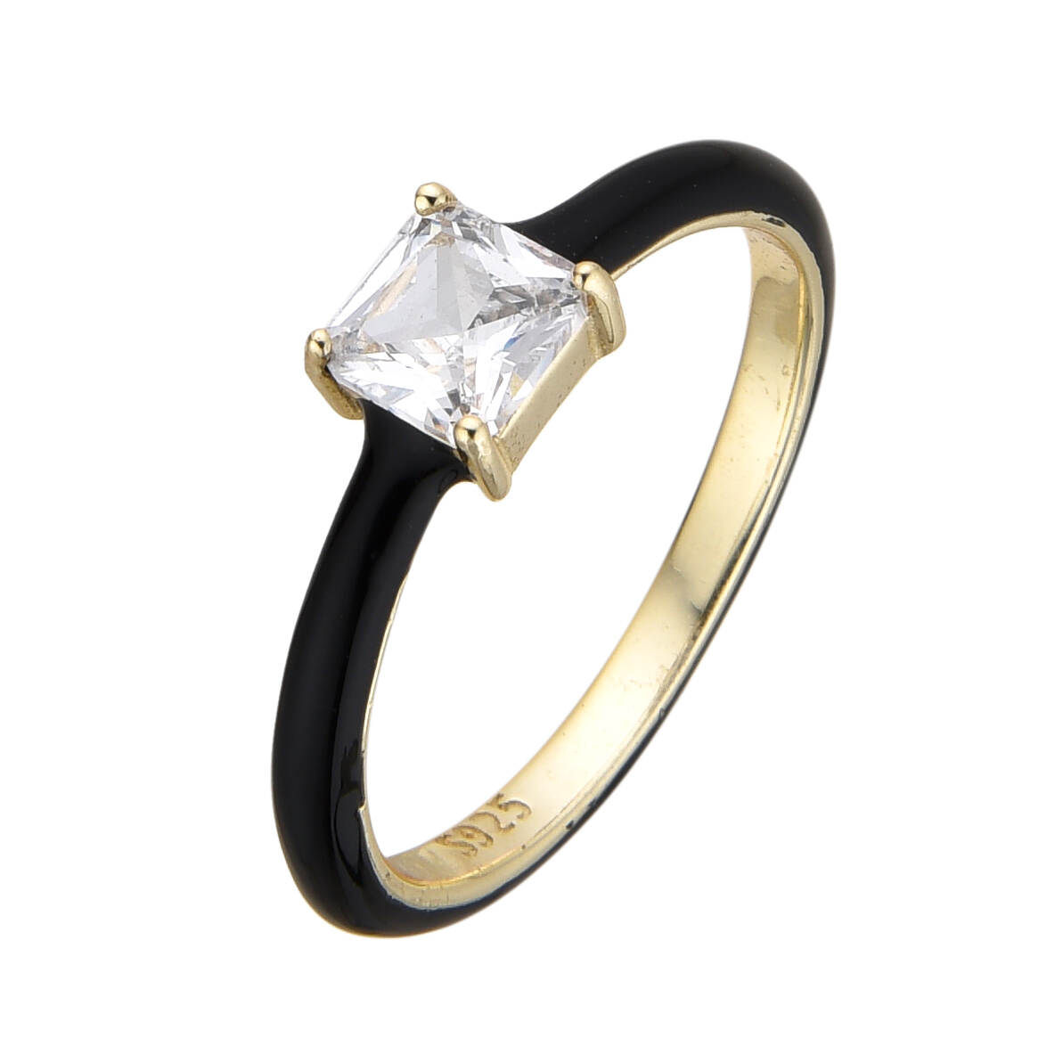 925 Silver CZ Enamel Step Cut Square Shape Ring