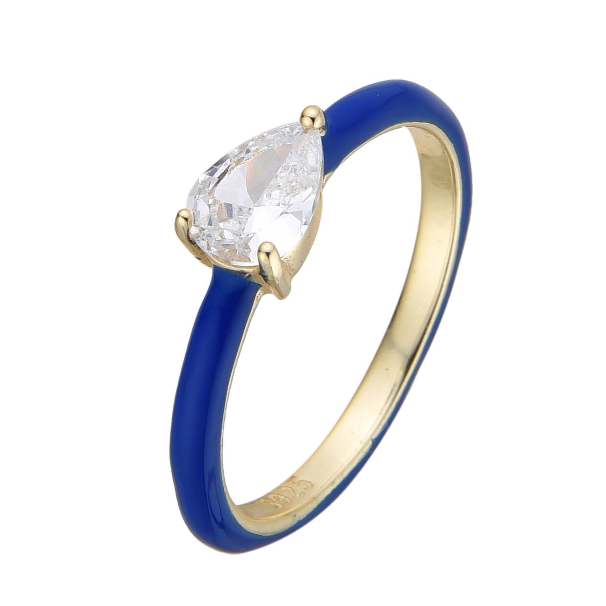 925 Silver CZ Enamel Pear Cut Ring