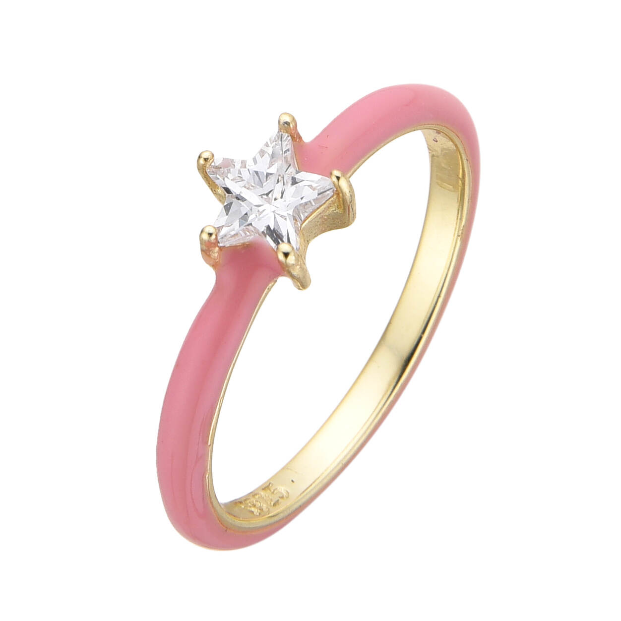 925 Silver CZ Enamel Star Cut Ring