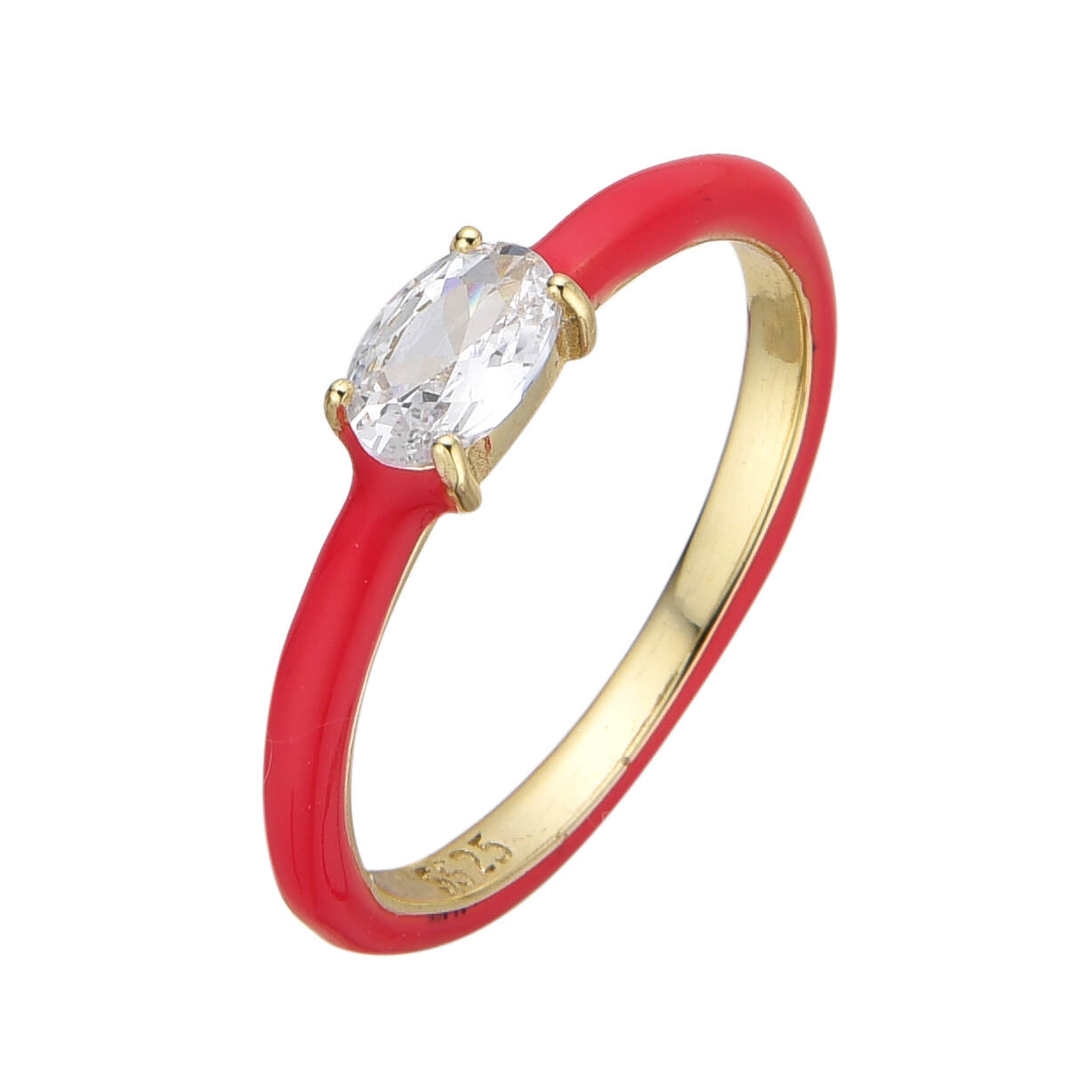 925 Silver CZ Enamel Oval Cut Ring