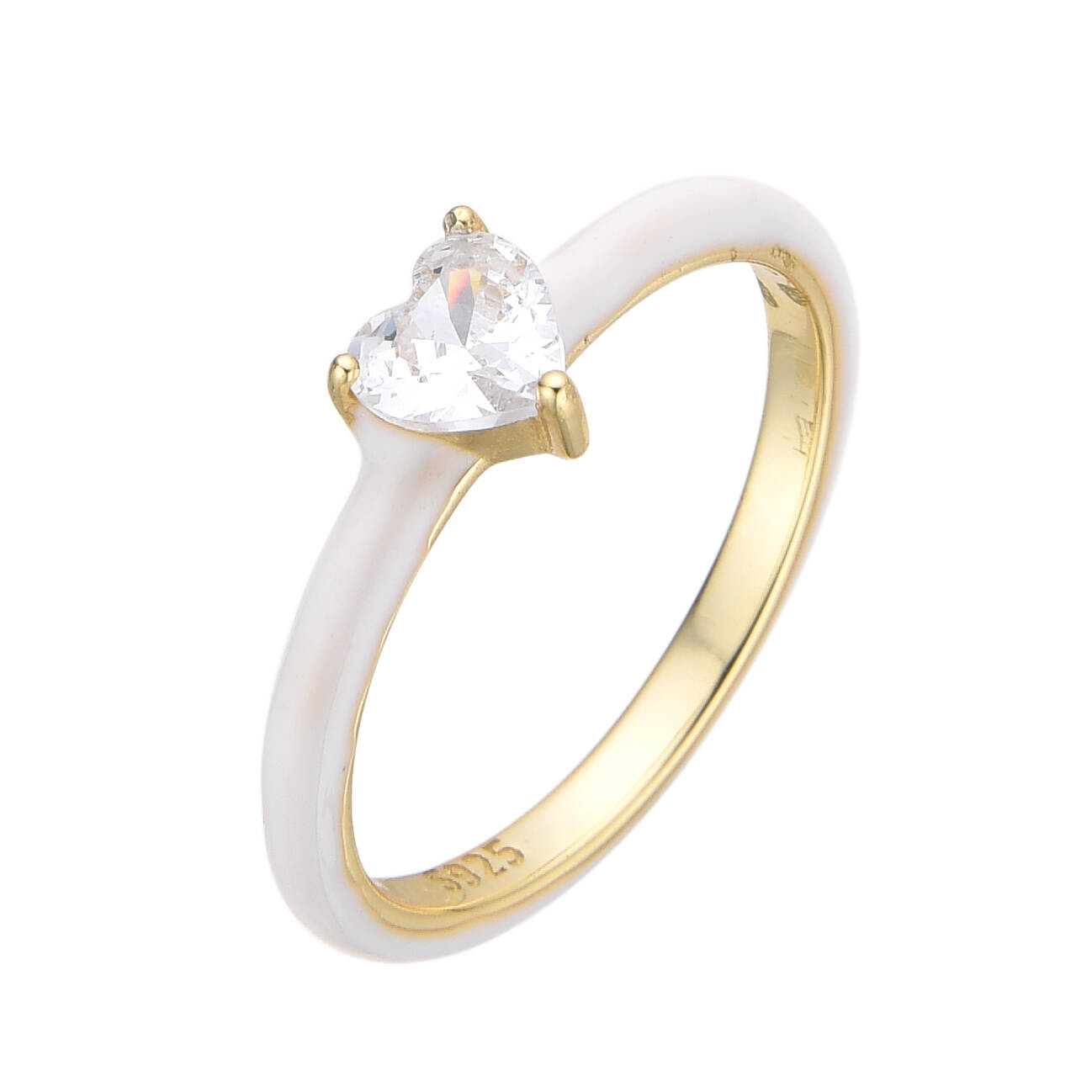 925 Silver CZ Enamel Heart Cut Ring