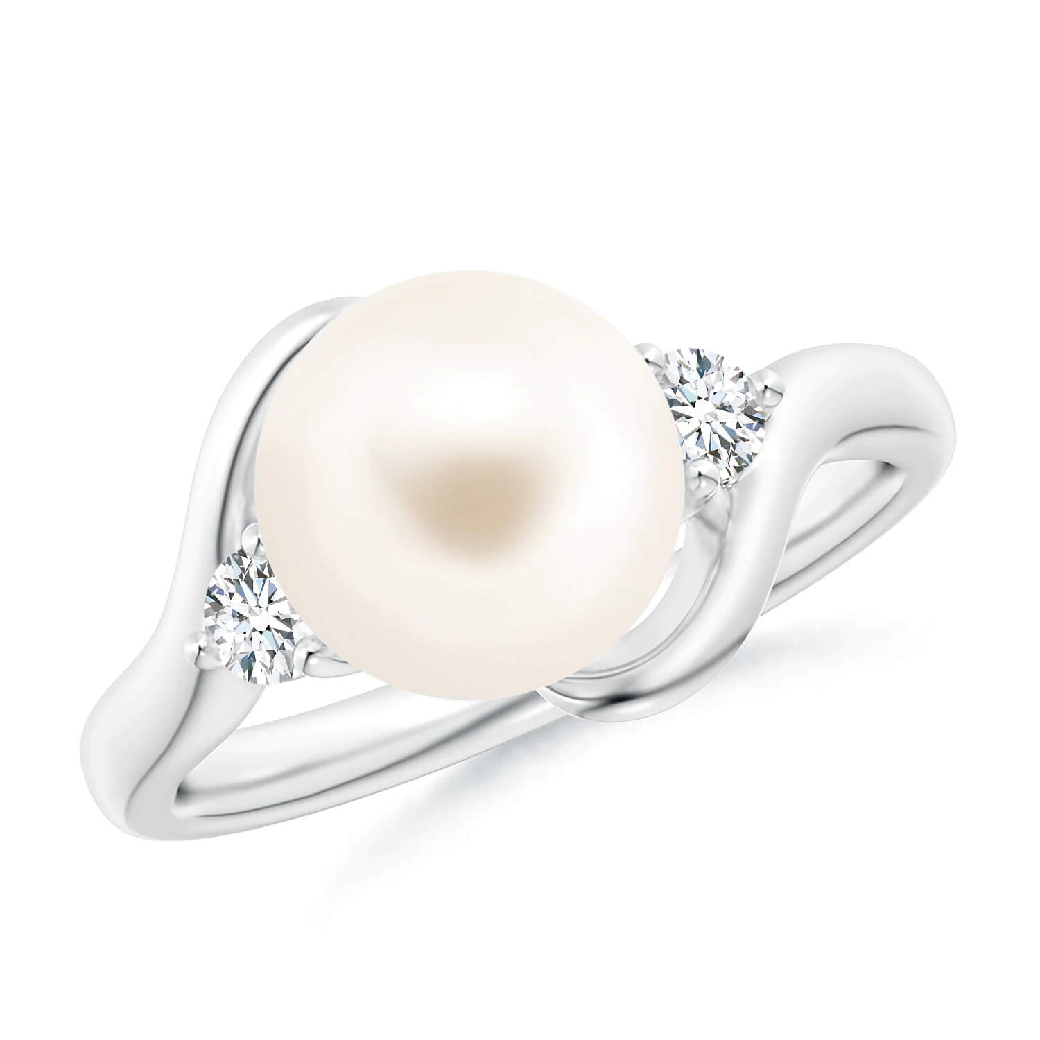 Fashion Silver Pearl Ring White Gold Freshwater Pearl CZ Ring