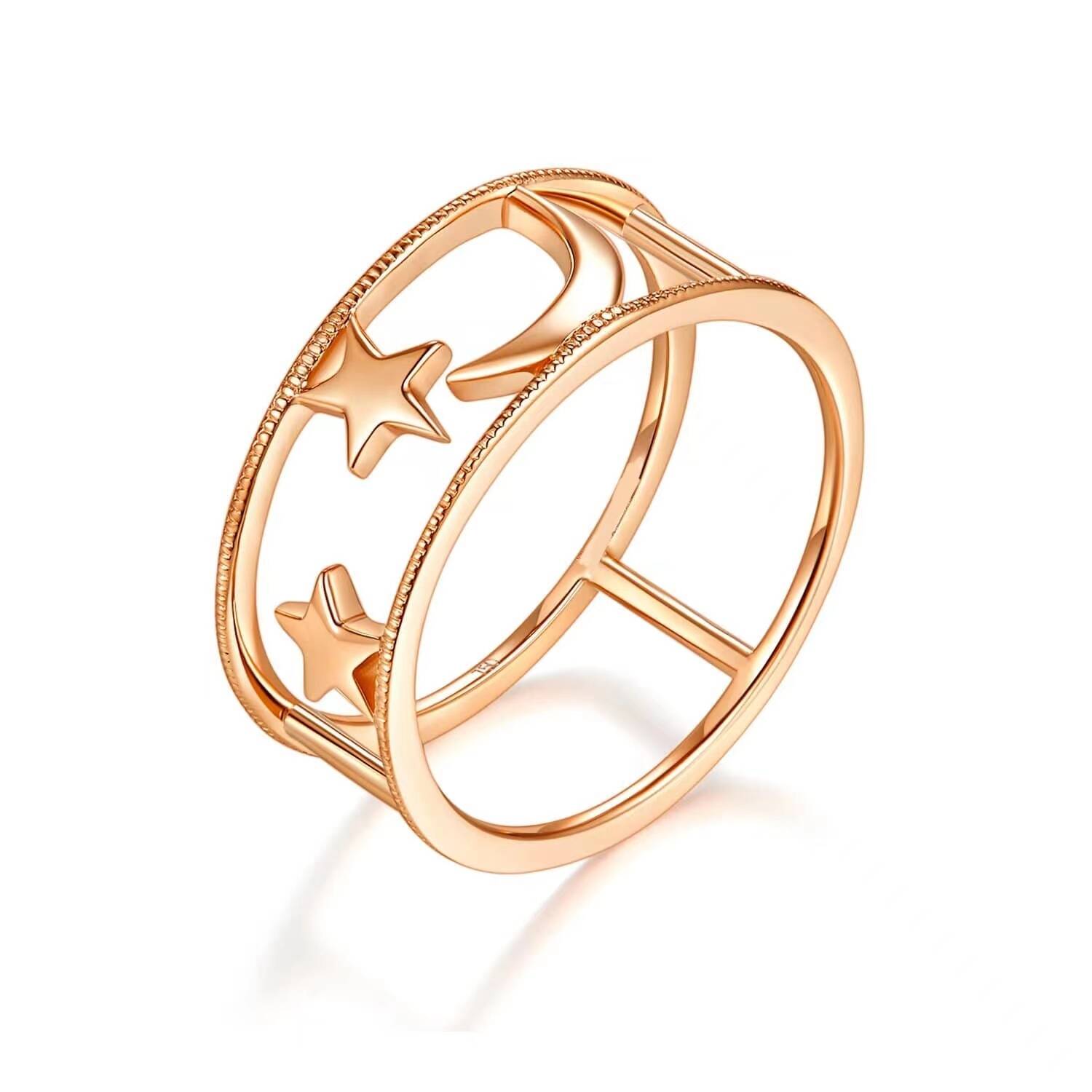 Modern Fashion Silver Plain Ring Star Moon Hollow Design