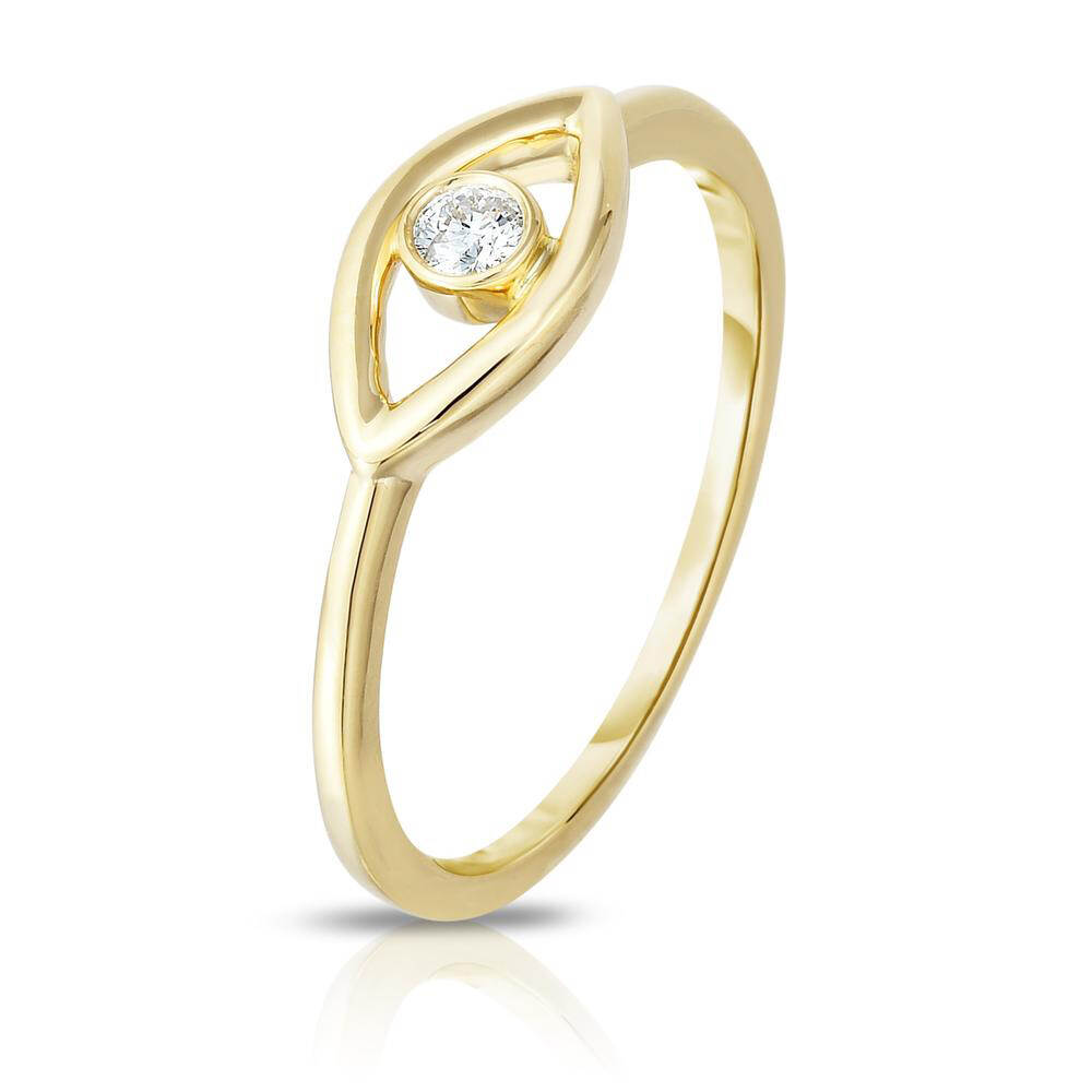 Modern CZ Solitaire Silver Evil Eye Ring