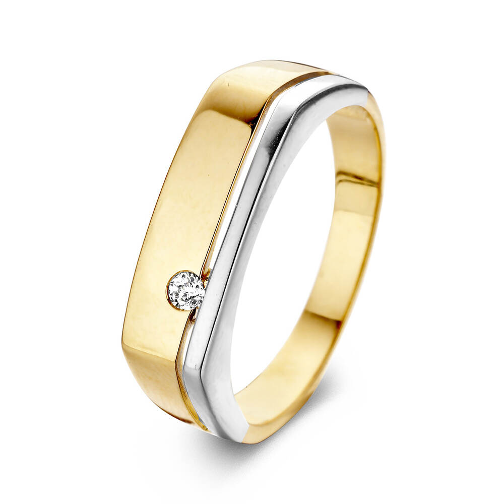 Modern CZ Solitaire Silver Thick Band Ring