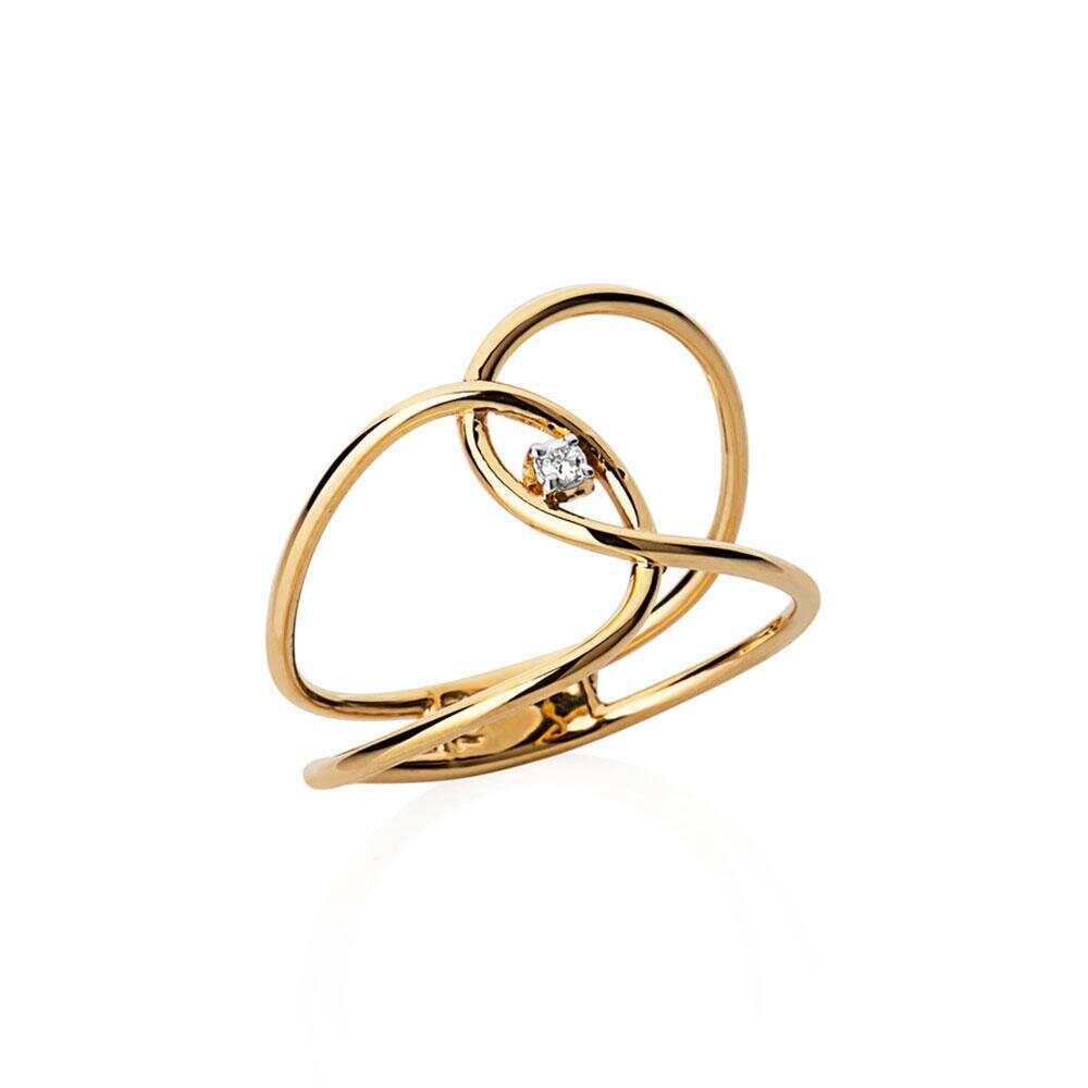 Modern CZ Solitaire Silver Chic Line Crossed Ring