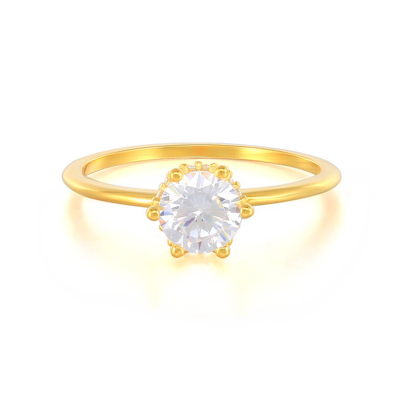 Modern CZ Solitaire Silver Yellow Gold Round Cut Ring