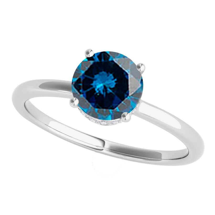 Modern CZ Solitaire Silver Round Cut White Gold Blue CZ Ring