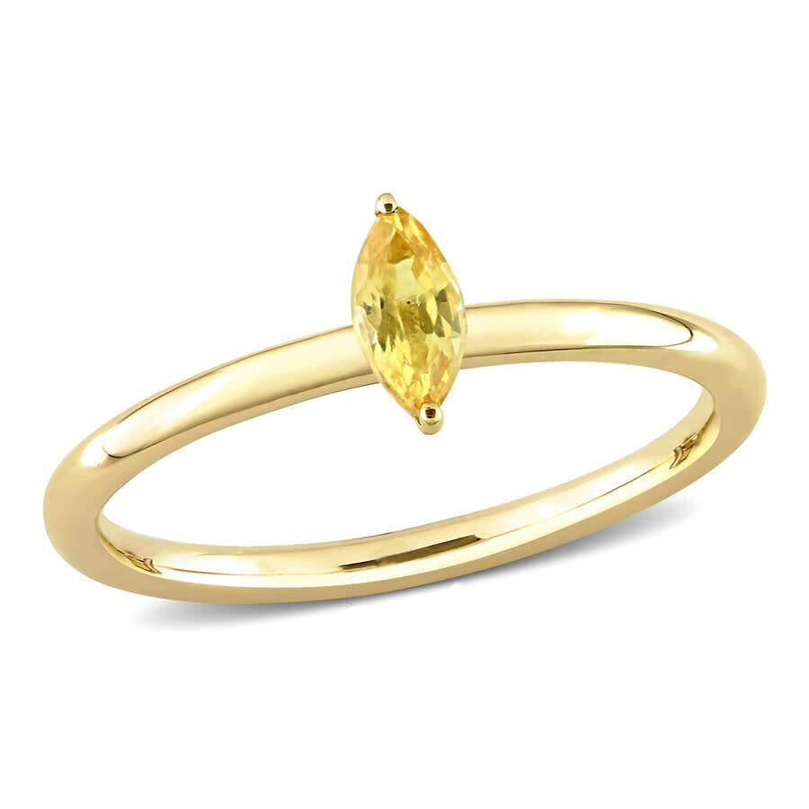Modern CZ Solitaire Silver Marquise Cut Yellow CZ Ring Citrine