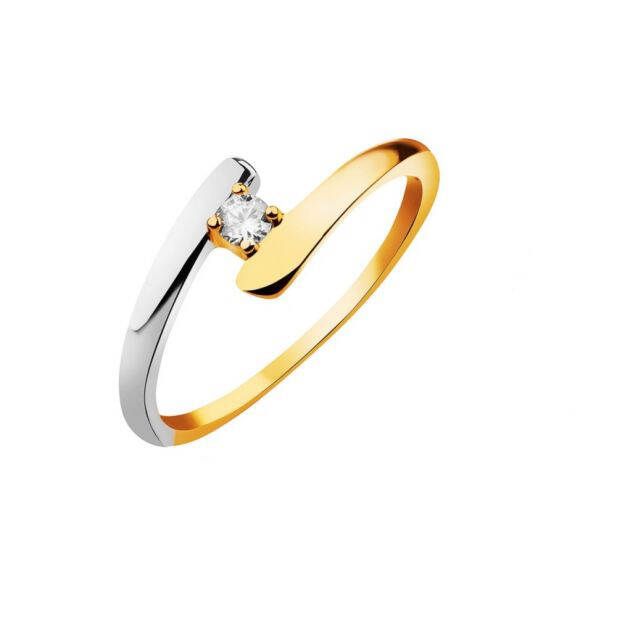 Modern CZ Solitaire Silver Two Color Plating Ring