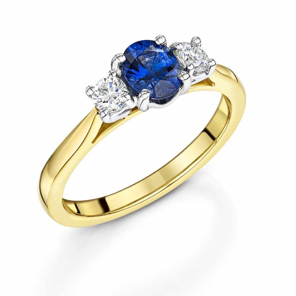 Sparkling CZ Engagement Silver Ring Oval Cut Blue CZ